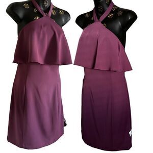 PLUM PURPLE Halter Bare Back Fitted Ruffle Dress Mothers Day Graduation Lg NWT